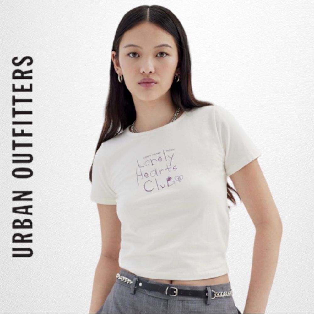 UO URBAN OUTFITTERS Coney Island Picnic Lonely Hearts Ivory Baby Tee NEW XL